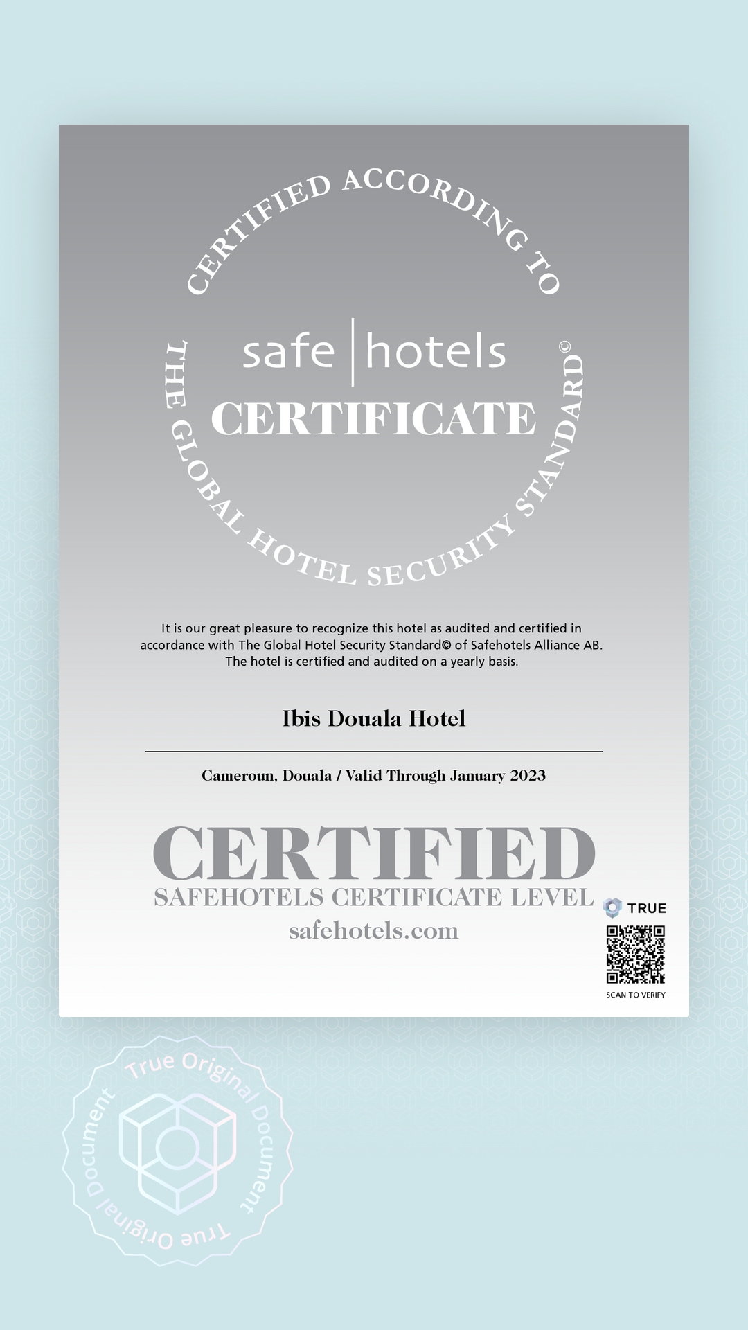 Safehotels - Certificate issued to Ibis Douala Hotel by Safehotels ...