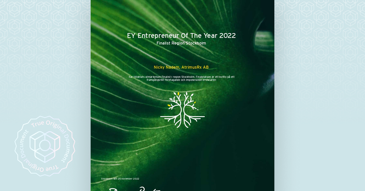 EY Entrepreneur Of The Year: Utmärkelse utfärdat till Nicky Nadem av EY Entrepreneur Of The Year. Ett säkrat TRUE original document.